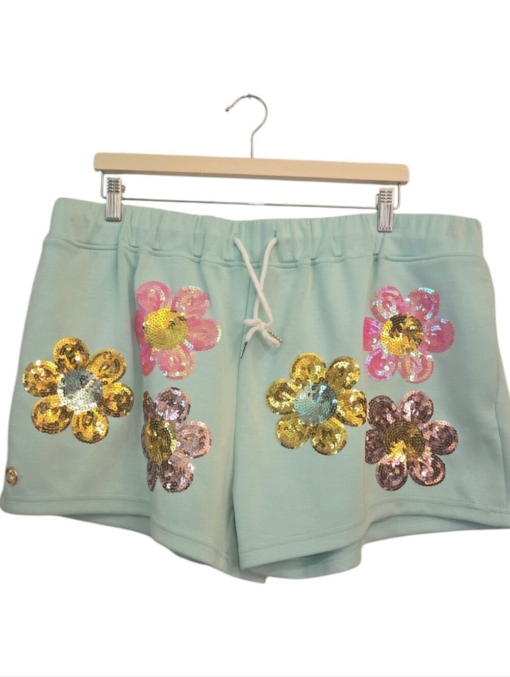 Simply Southern Mint Green Sequin Flower Women's Shorts Size:  XXL Plus